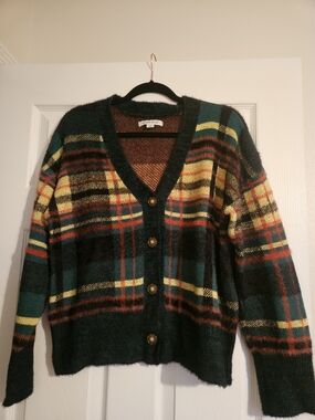Cozy Plaid V-Neck Cardigan Sweater - Multicolor